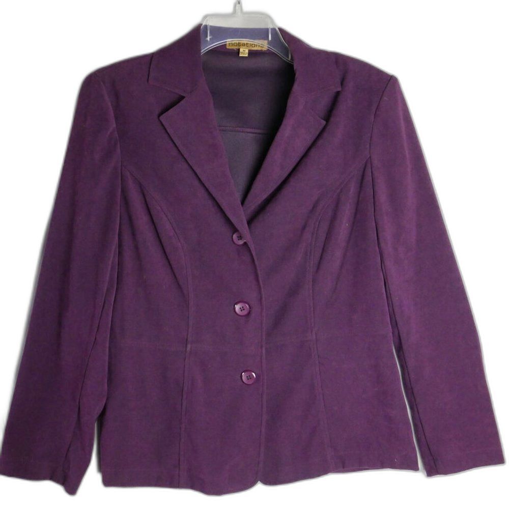 Notations Womens Size M Purple Velvet 3 Button Long Sleeve Blazer Jacket